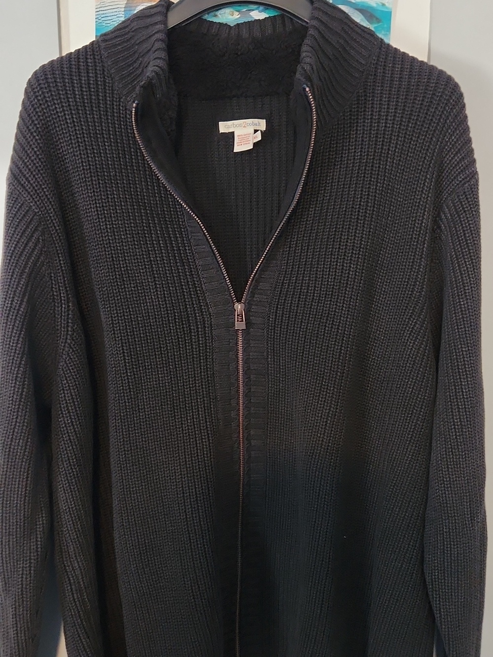 Carbon2Cobalt Men's Blue Full-Zip Ribbed Sweater Jacket (size XL)